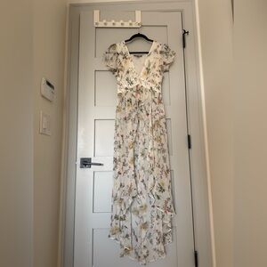 Lulu's Floral High Low Dress in Cream